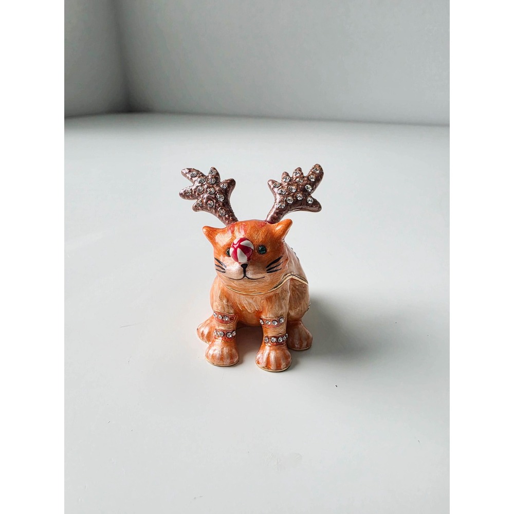 Department 56 Bejeweled "Wanna Be Reindeer Cat" Trinket Jewelry Ring Box